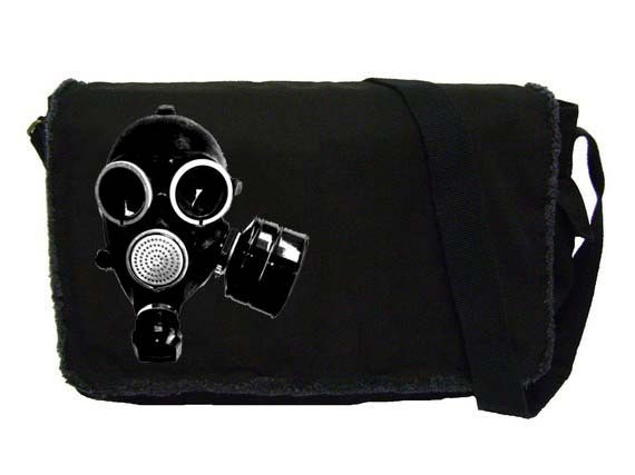 black gas mask Large - black - raw edged MESSENGER BAG