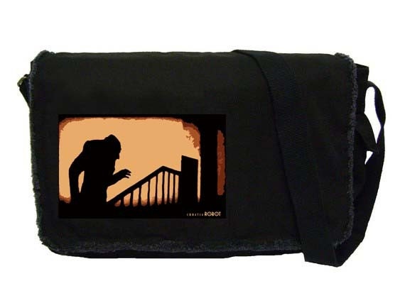 nosferatu Large - black - raw edged MESSENGER BAG