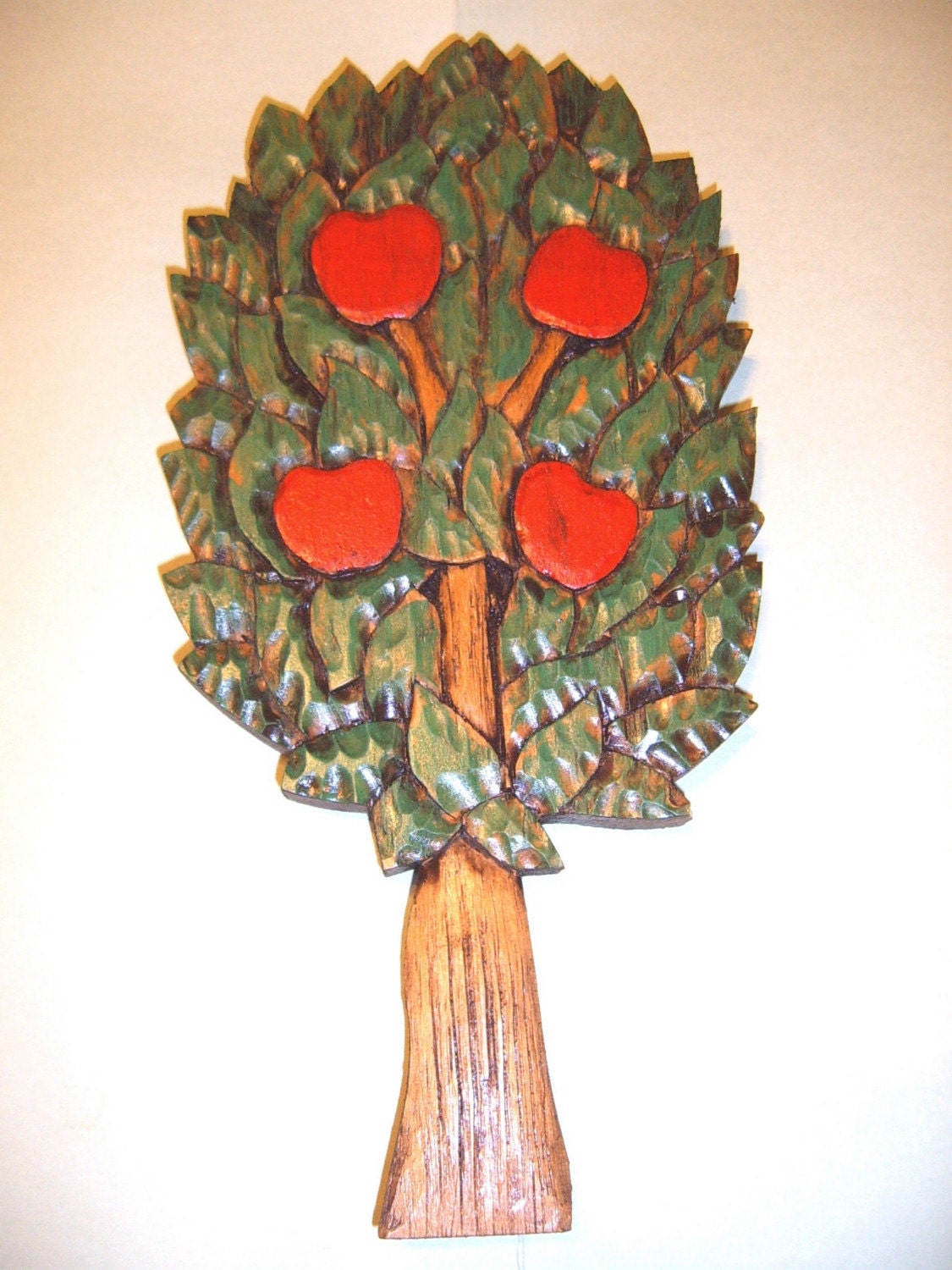 APPLE TREE - Hand Carved Wood - 12" x 14"