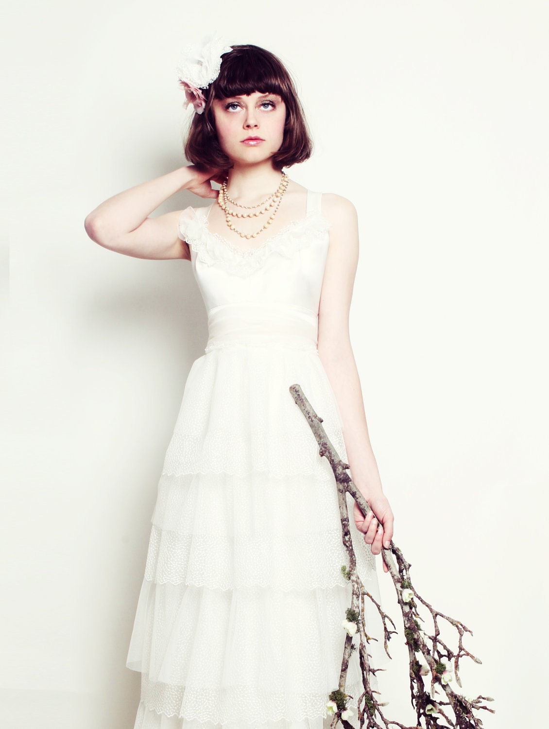 Delicate Dots Silk and Tulle Ruffled Wedding Dress Custom Made To Order