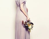 IN STOCK  Silver Stars Sheer Floor Length Gown. Light Grey Chiffon with Metallic Thread