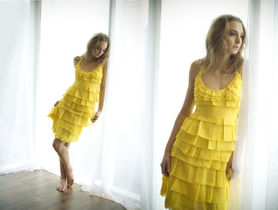 The Canary Dress Made to Order in Layered Silk Chiffon Made To Order