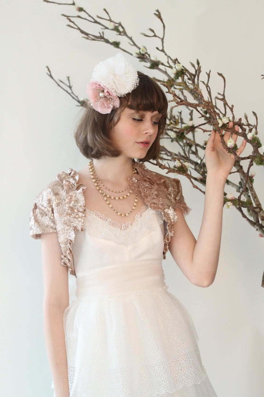 SMALL INSTOCK Rose Gold Sequin Bridal Shrug Bolero