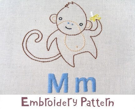 M Monkey INSTANT DOWNLOAD PDF embroidery pattern