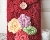 Knitted Gadget Iphone Cozy Case Pouch Red - Blossoms