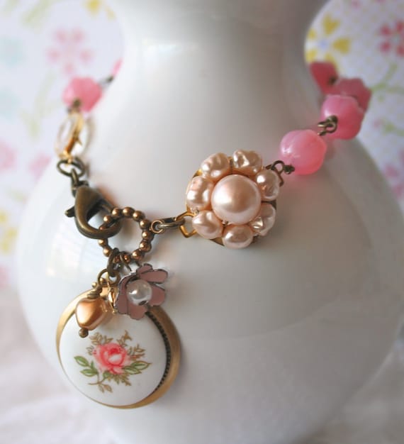 Pink Roses and Lace -  Bracelet