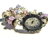 FREe SHIPPING european Beads bracelet Watch purple 7-3/4" to 8-3/4"