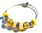 european beads bracelet lampwork beads leather 8"  yellow    LIMITEd EDITIOn  Grad Graduation class of 2013