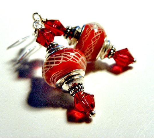 european beads red Handmade lampwork Earrings PE047  Grad Graduation class of 2013