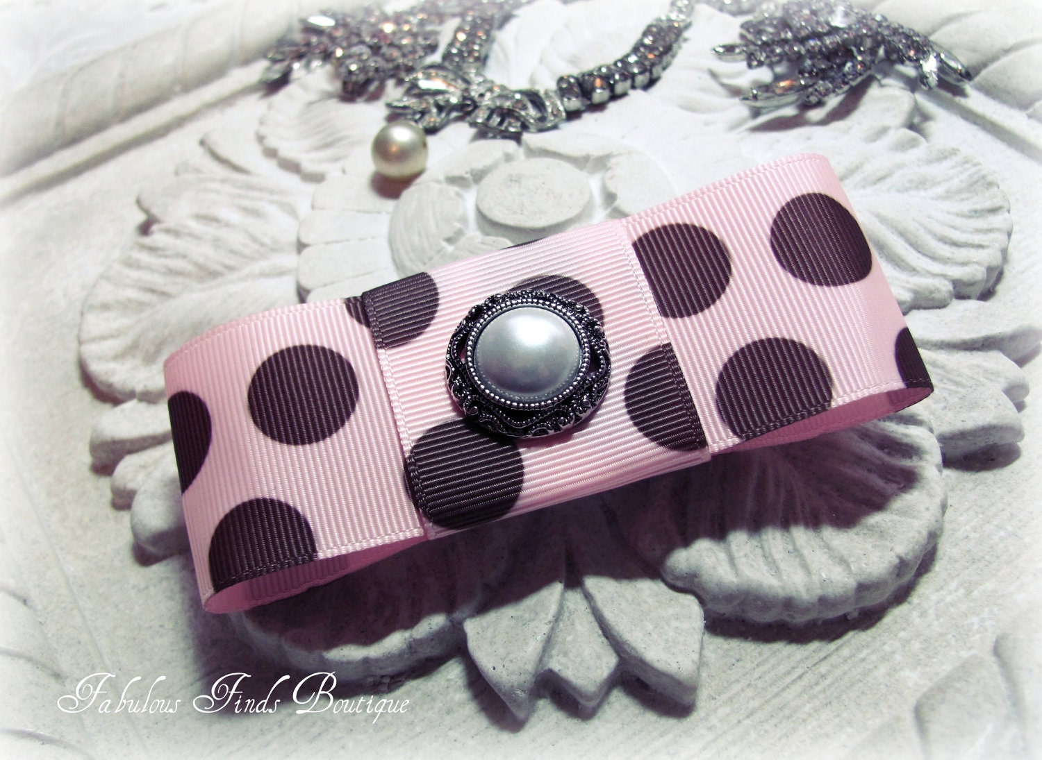 SALE. Pink Brown Bow Hair Clip. Polka dot bow. French Barrette Hair Bow. Classic Bow. clearance sale
