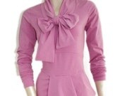 Black Tulip Dress Pussybow Neck Dress with pockets long sleeved dress BLACK
