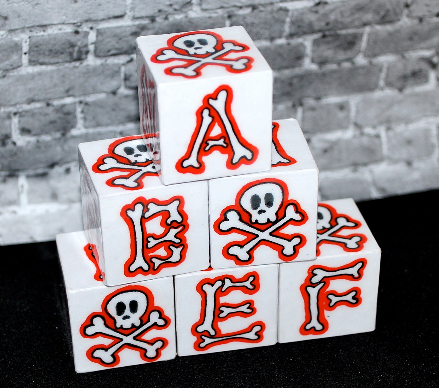 ABC Blocks Rockin Blocks Red Skull n Bones 6 Block set by beebles