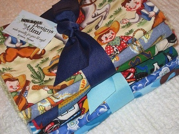 Custom Set of 6 Boutique Chenille Baby Burpies -- You CHOOSE the FABRICS