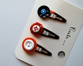 Cute as  Button Barrette Set--Vintage Button Barrettes
