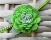 Wool Felt Flower Clip or Skinny Elastic Headband - Spring Green