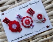 Wool Felt Flower Hair Clip Trio - Valentine Love