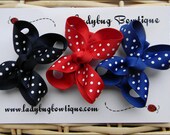 Basic Toddler Hair Bow Trio - Polkadots- Patriotic- Red, Royal and Navy Blue