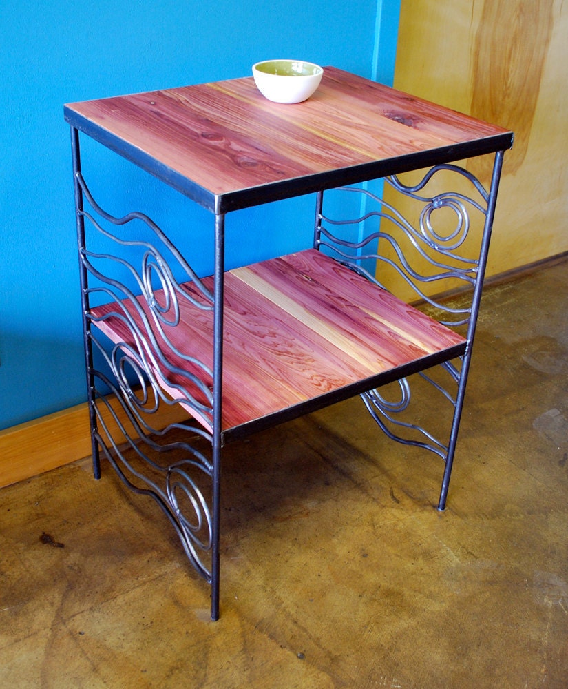 Wood Grain Side Table of Steel and Cedar
