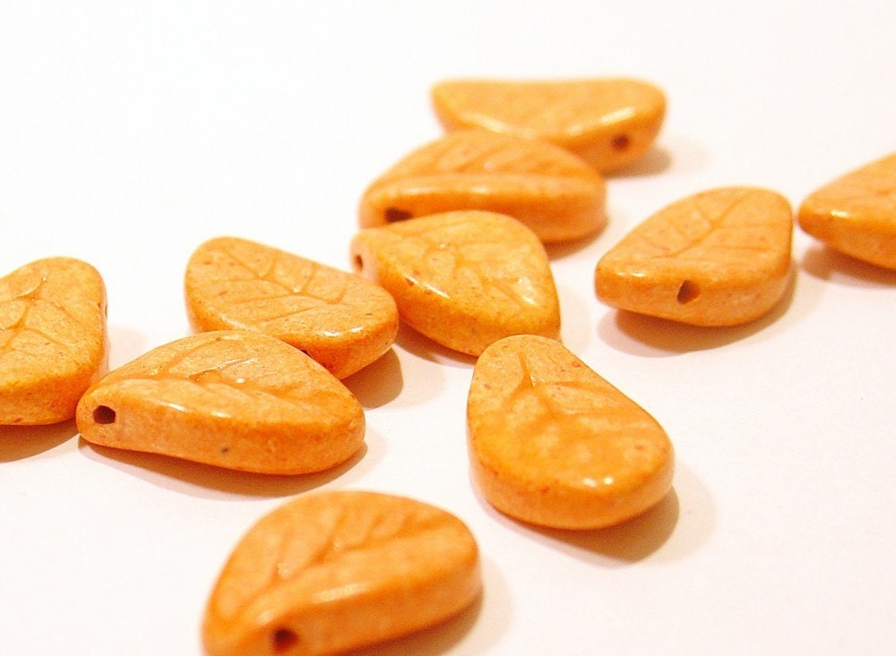 Semi-Precious Orange Stone Leaf - 9X14mm - 5 Pieces