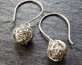 SILVER Wireball Tumbleweed Earrings - Dangly Version, Woven from Fine Silver Wire with Handmade Sterling Ear Wires