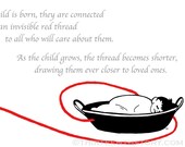 Red Thread with Text, horizontal poster 17 x 7.5 Adoption Art