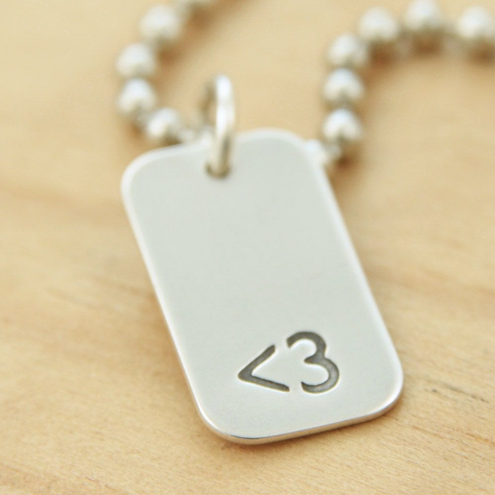 Less Than Three ( Heart ) Emoticon Unisex Dogtag Sterling Silver Charm Pendant, Geek Chic Jewelry