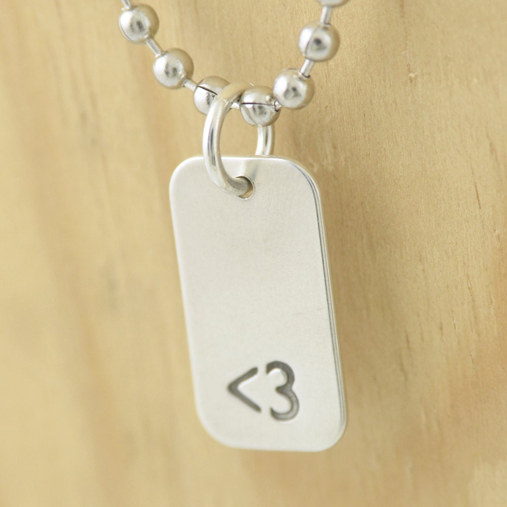 Less Than Three ( Heart ) Emoticon Unisex Dogtag Sterling Silver Charm Pendant, Geek Chic Jewelry