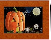 Halloween Mice and Pumpkin Cards Set of Four Art by Melody Lea Lamb
