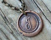 Bronze Personalized Wax Seal Initial Necklace