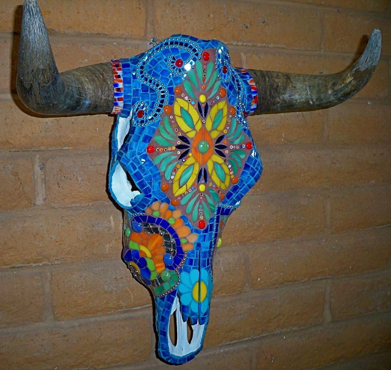 Mosaic Talavera-Style Steer Skull