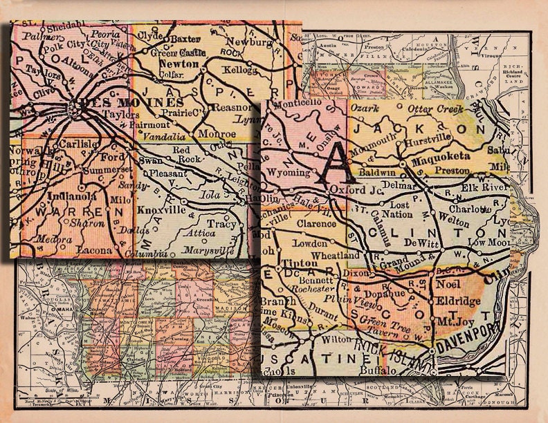 map of Iowa ...from1891...instant download.... digital map no. 364