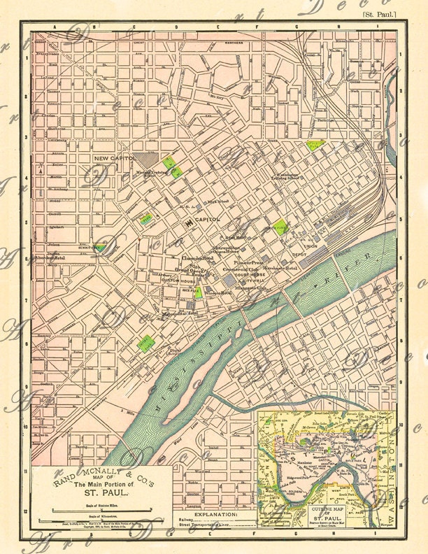 old map St. Paul from 1895....instant download.... beautiful pastel colors..... digital map no. 678