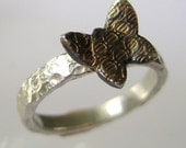 Butterfly Hammered Sterling Silver Ring Size 7