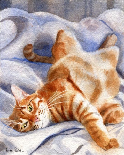 Tabby Cat Original Painting Art Orange Marmalade  watercolor artwork