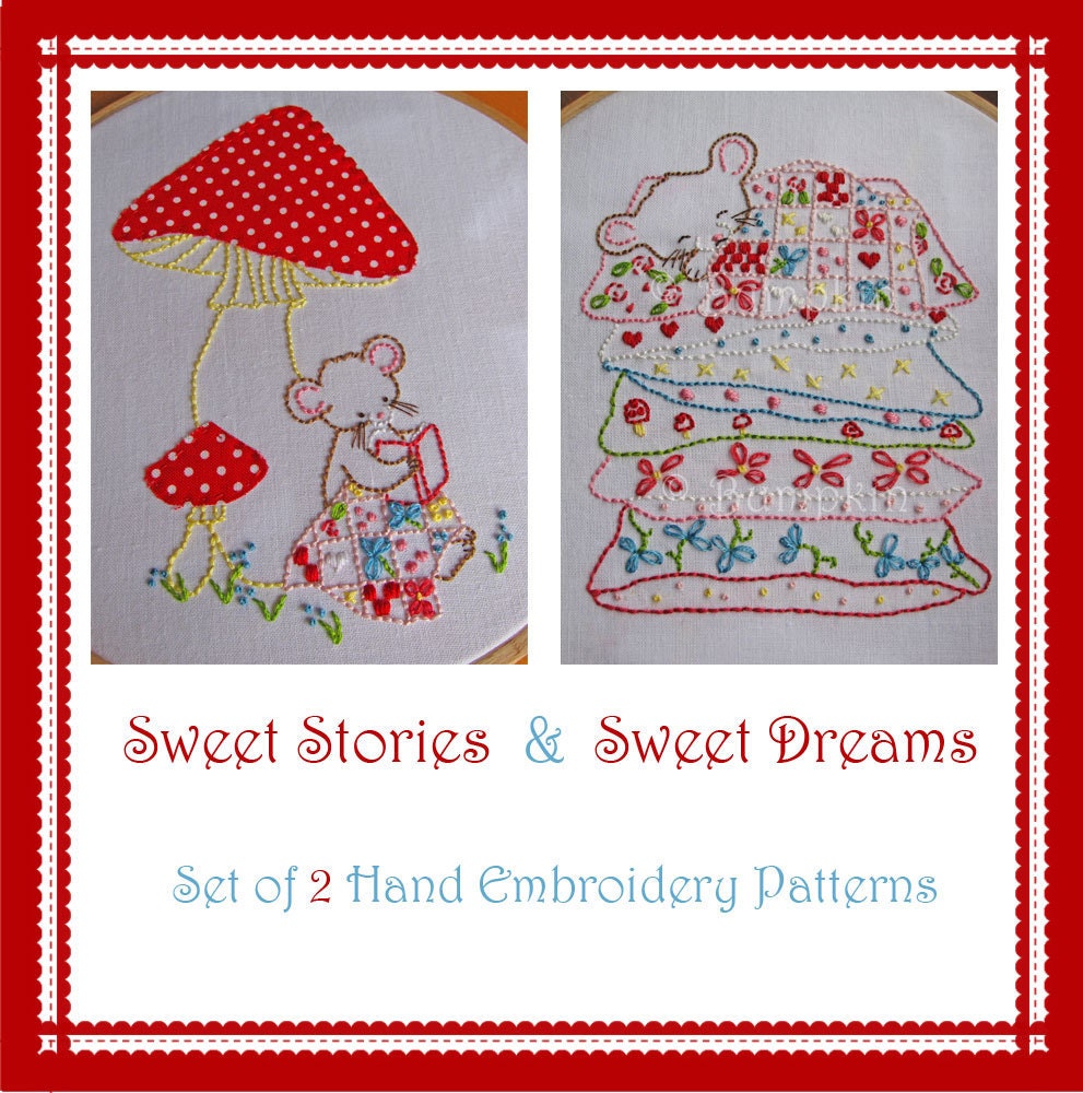 Sweet Mouse Embroidery PDF Patterns - Set of 2