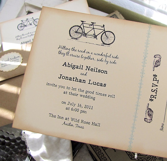 Vintage Wedding Invitation - Tandem Bicycle