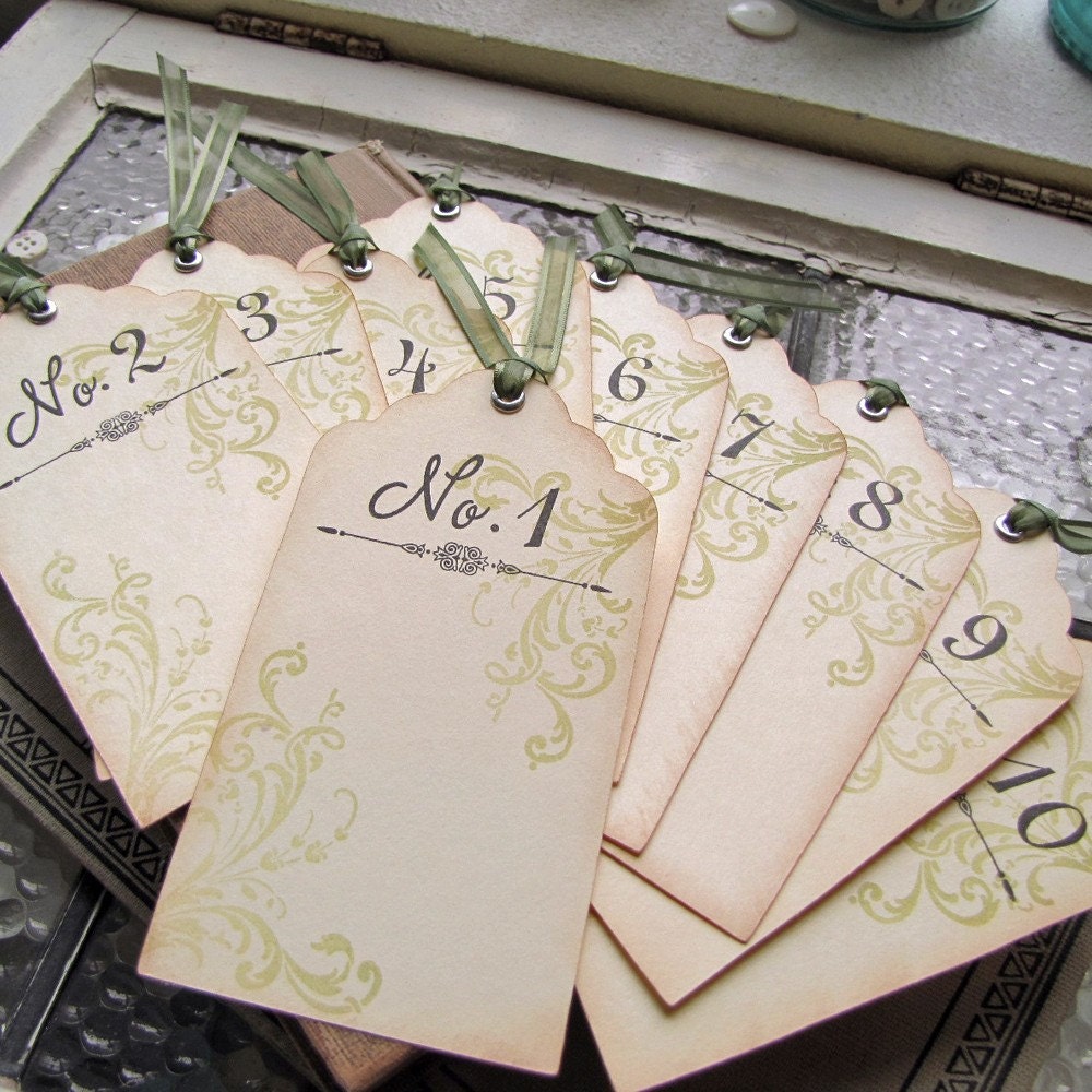 Wedding Escort Card Vintage Inspired Tag Elegant Swirls