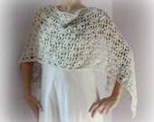 Hand Crochet Wrap Shawl Stole - Lace -White
