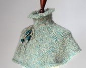HandKnitted Capelet/Cowl Kid Mohair - Teal green, cream, blue - CAMELOT