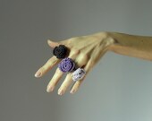 Crocheted Rose Ring Flower Cotton Plum Dark Purple Handmade