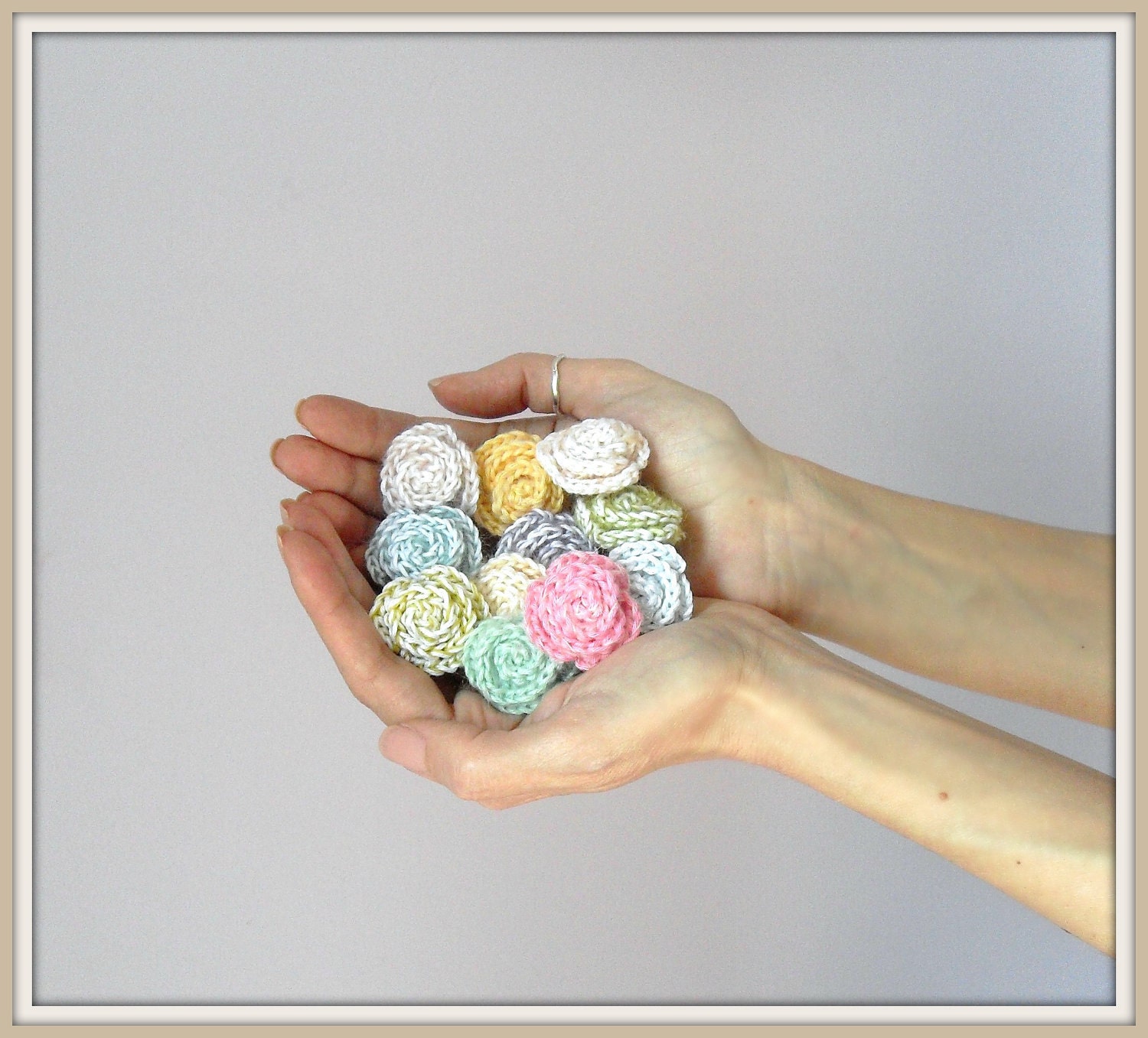 Crocheted Rose Ring Flower Cotton Bubble Gum Pink Handmade Bridesmaid gift - New Pastel Color Colection Spring