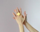 Crocheted Rose Ring Flower Cotton Canary Yellow Handmade Bridesmaid gift - New Pastel Color Colection Spring