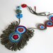 Crocheted Necklace Blue Red Green Purple - Fiber Art Textile Necklace - Handmade - ETHNIC (04)