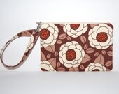 Wristlet Purse Zipper Pouch Bloom in Chocolate Joel Dewberry Ginseng