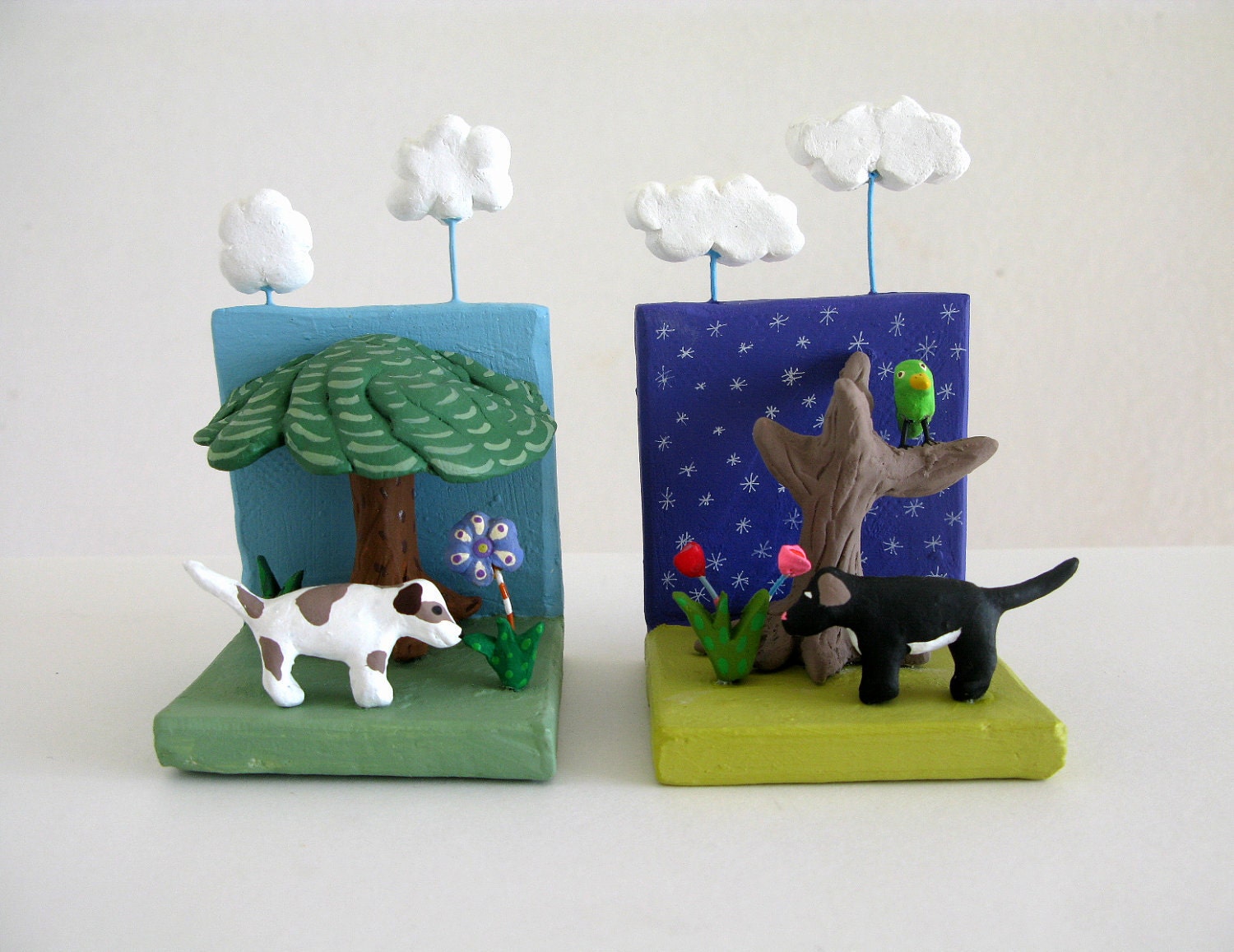 Dog Sculpture Duo - miniature ceramic art