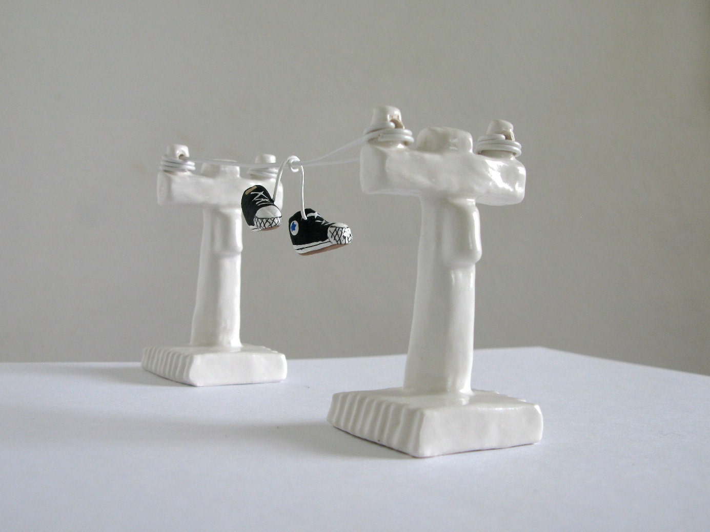 Shoes on a Wire  - Miniature Urban Scene Sculpture -