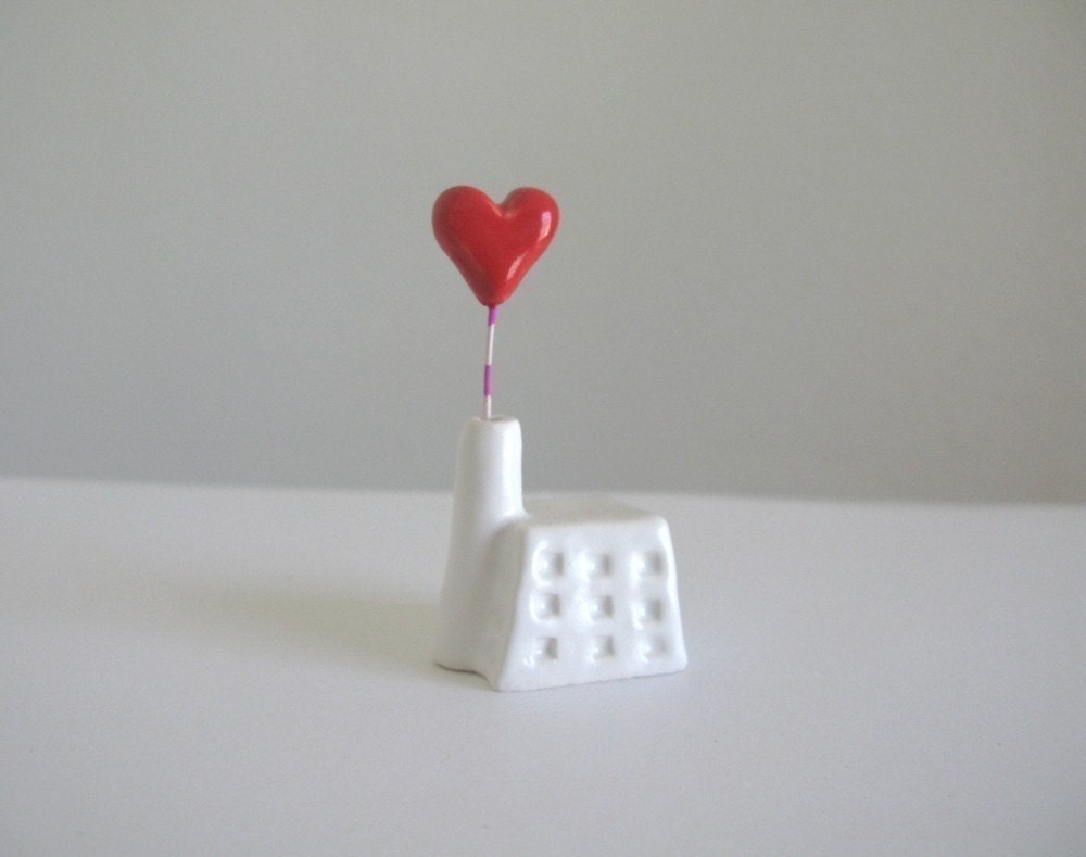 Heart Factory - little ceramic house sculpture