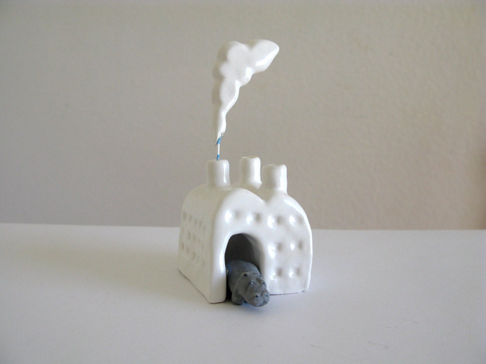 Hippo Factory - Miniature Ceramic Sculpture - hippopotamus - small ceramic factory