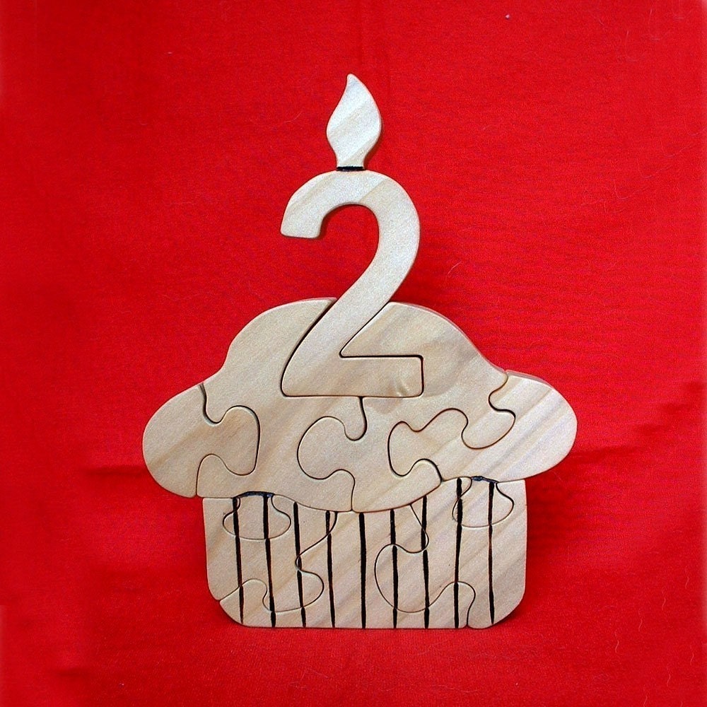 Cupcake with Any Number 1-9 Candle  - Childrens Wood Puzzle Game - New Toy - Hand-Made - Child-Safe