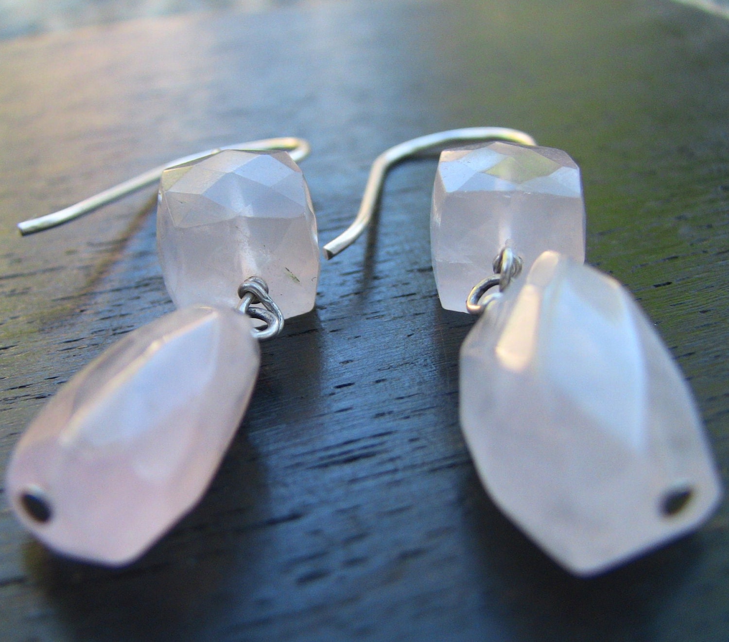 Soft Pastel Pink Rose Quartz Stone Earrings in Sterling Silver - Christian Earrings - Almond Blossoms